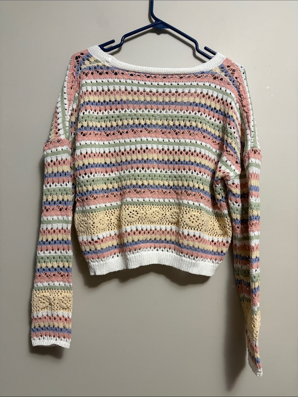 Cupshe Candy Striped Long Sleeve Cropped Knit Cardigan Large Pastel - Picture 6 of 6